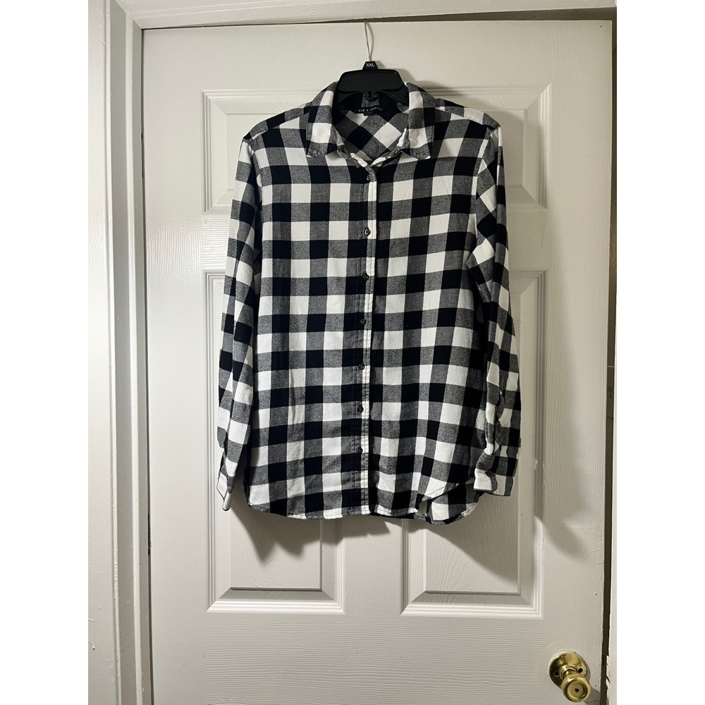Zac & Rachel Womens Large Black White Buffalo Plaid Flannel Button Down Shirt